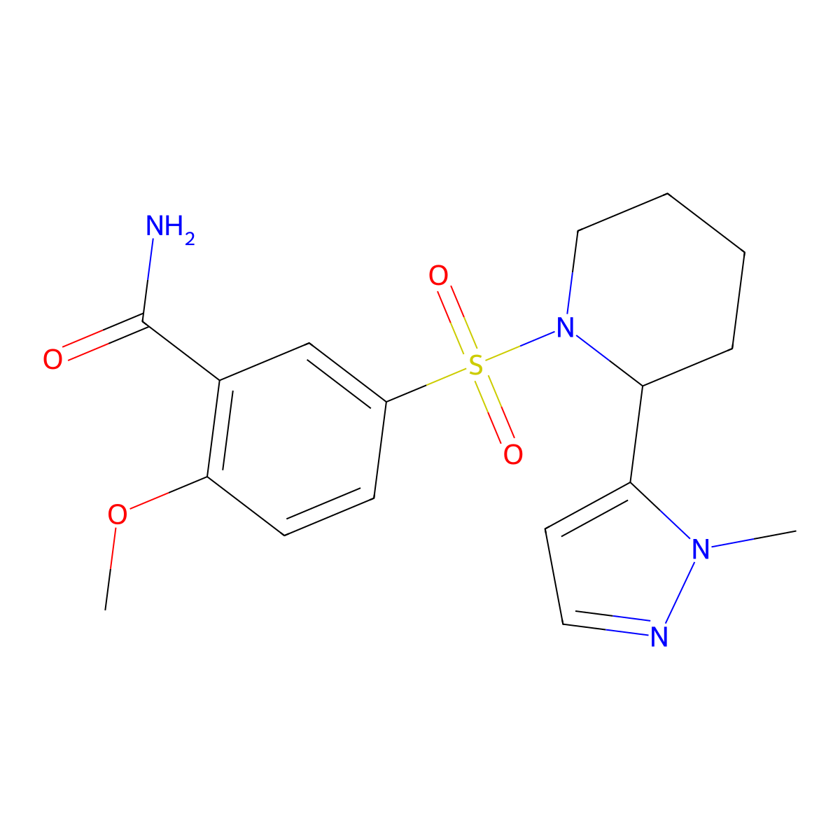 2-methoxy-5-{[2-(1-methyl-1H-pyrazol-5-yl)piperidin-1-yl]sulfonyl}benzamide molecular structure, CAS 2189082-08-2
