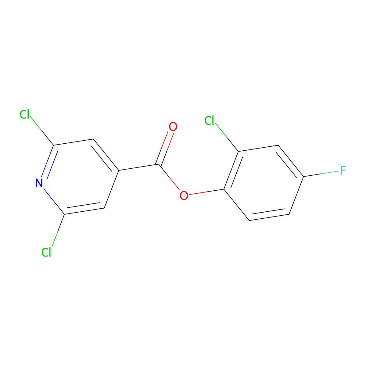 2-Chloro-4-fluorophenyl 2,6-dichloroisonicotinate molecular structure, CAS 218928-46-2