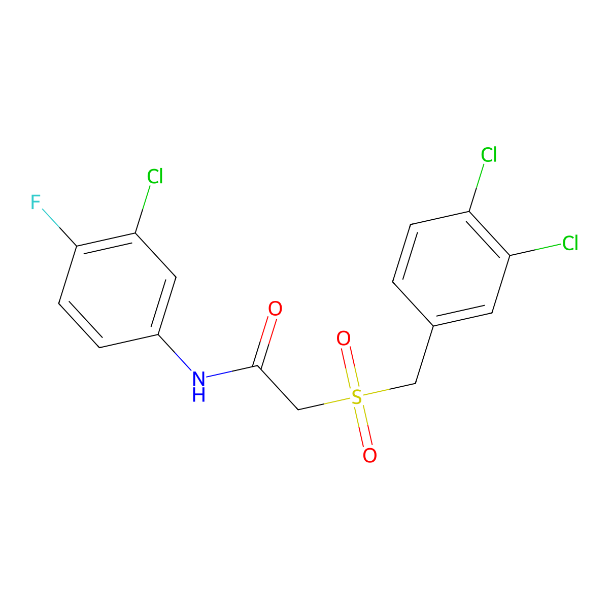 N-(3-Chloro-4-fluorophenyl)-2-(((3,4-dichlorophenyl)methyl)sulfonyl)acetamide molecular structure, CAS 218929-48-7
