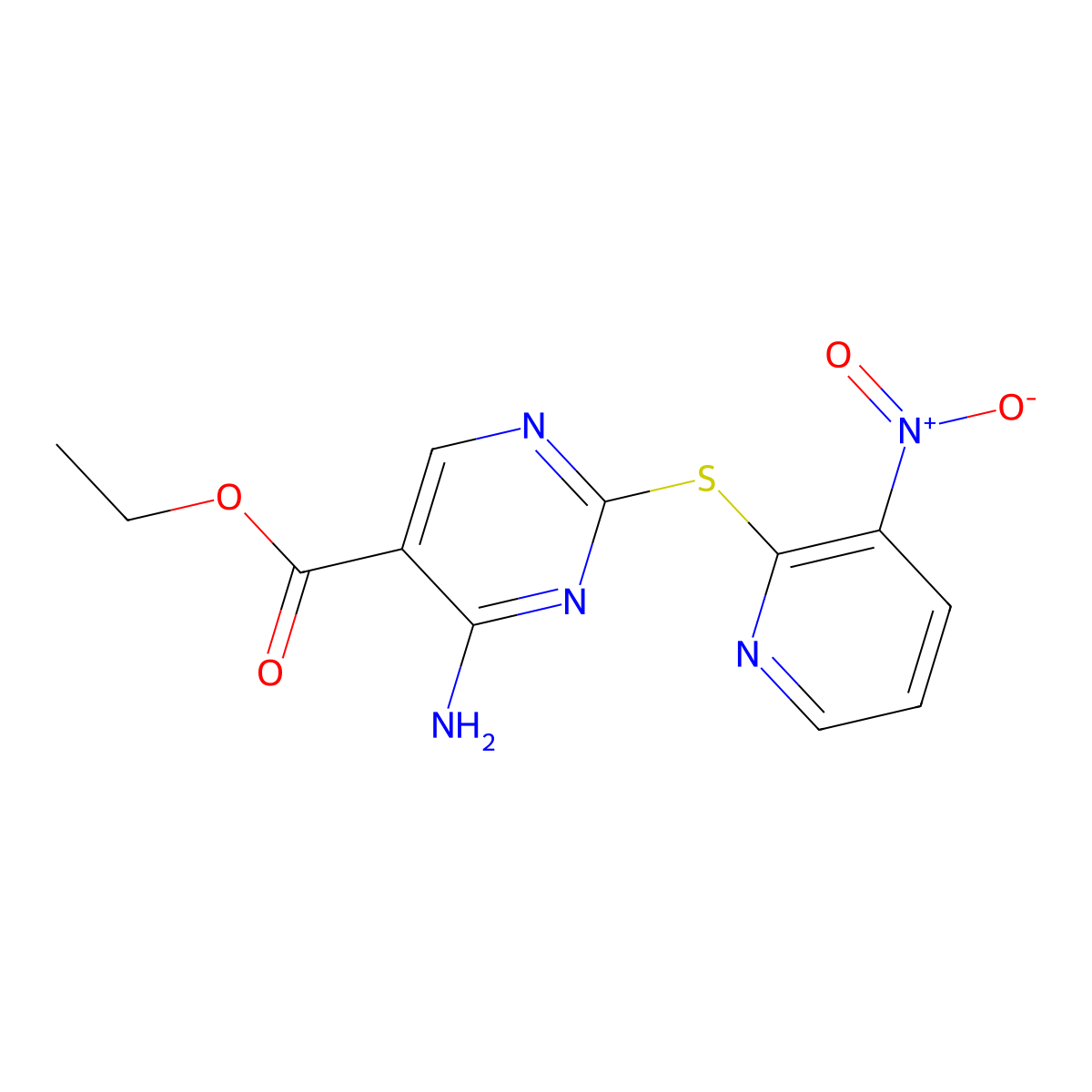 Ethyl 4-amino-2-[(3-nitropyridin-2-yl)sulfanyl]pyrimidine-5-carboxylate molecular structure, CAS 218929-51-2