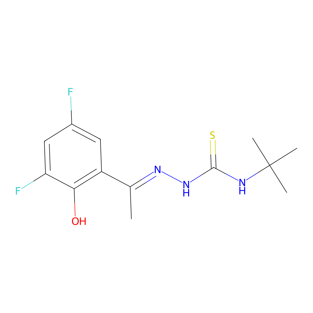 1-Tert-butyl-3-[1-(3,5-difluoro-2-hydroxyphenyl)ethylideneamino]thiourea molecular structure, CAS 218929-99-8