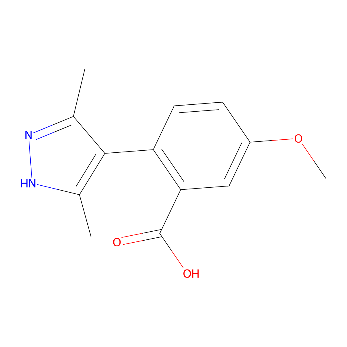 2-(3,5-dimethyl-1H-pyrazol-4-yl)-5-methoxybenzoic acid molecular structure, CAS 218930-38-2