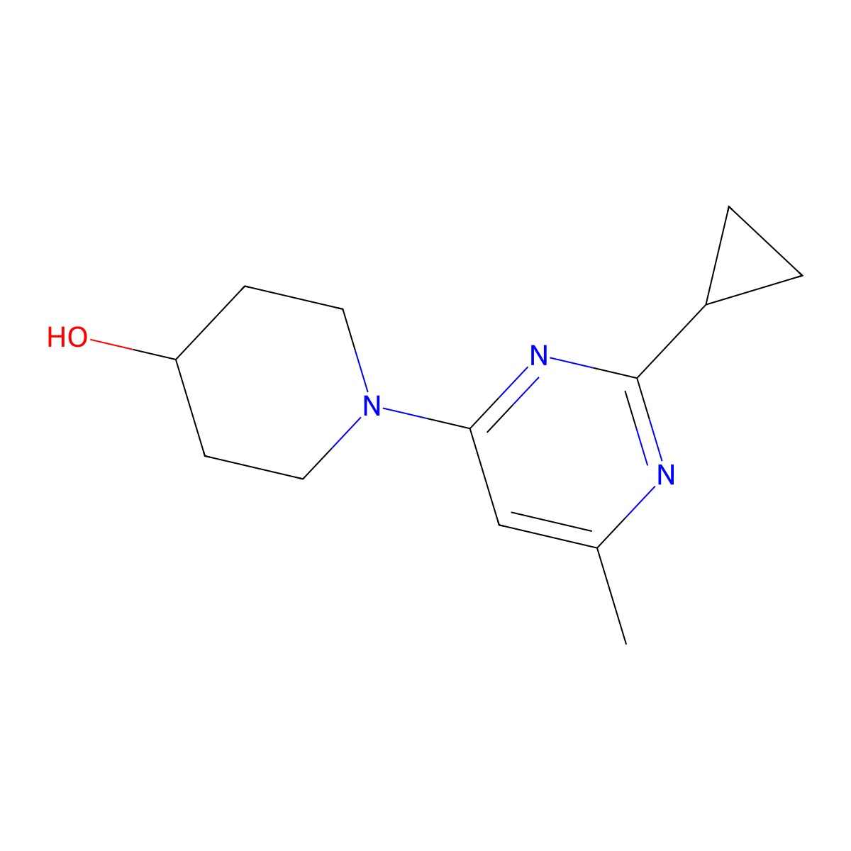 1-(2-Cyclopropyl-6-methylpyrimidin-4-yl)piperidin-4-ol molecular structure, CAS 2189368-06-5