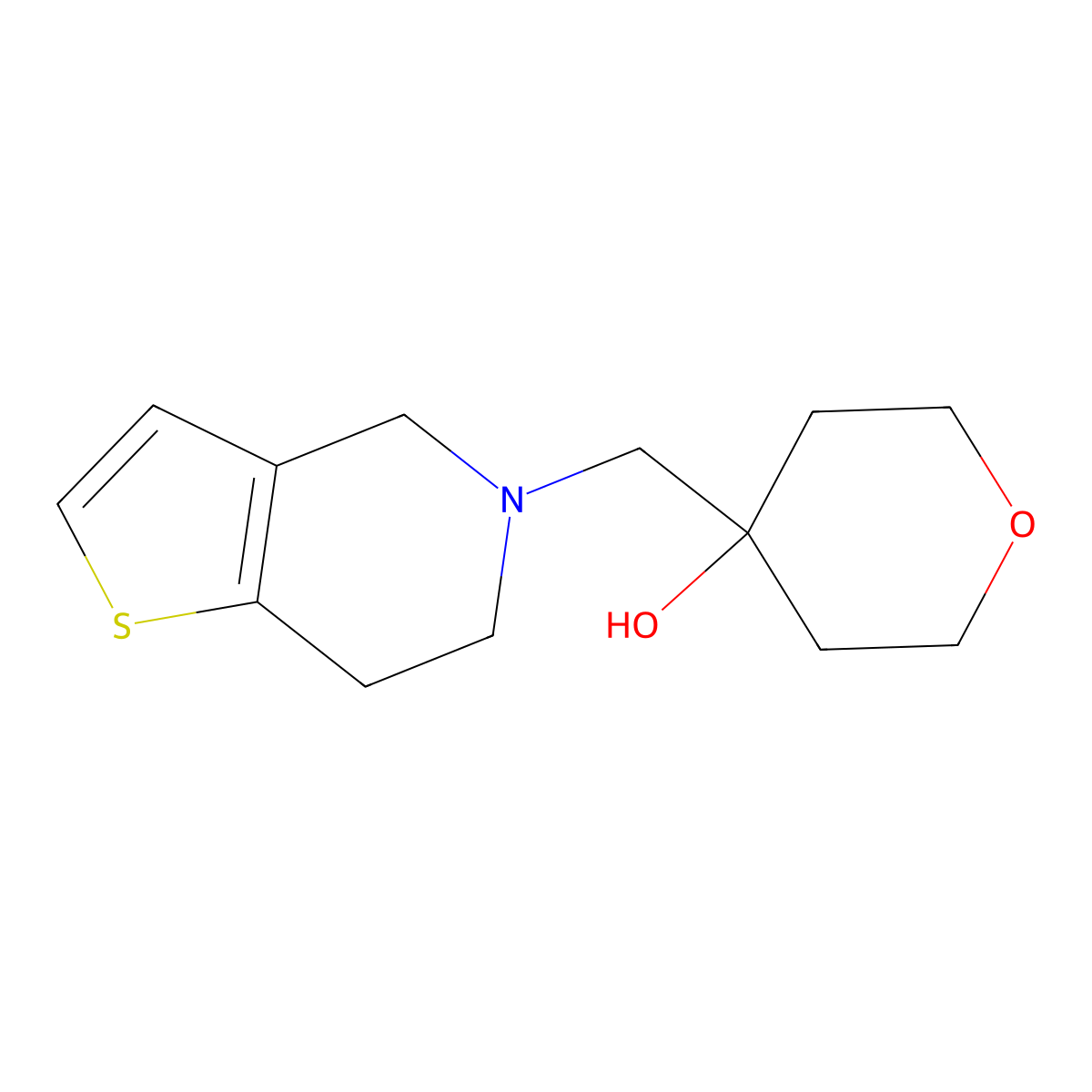 4-((6,7-dihydrothieno[3,2-c]pyridin-5(4H)-yl)methyl)tetrahydro-2H-pyran-4-ol molecular structure, CAS 2189368-18-9