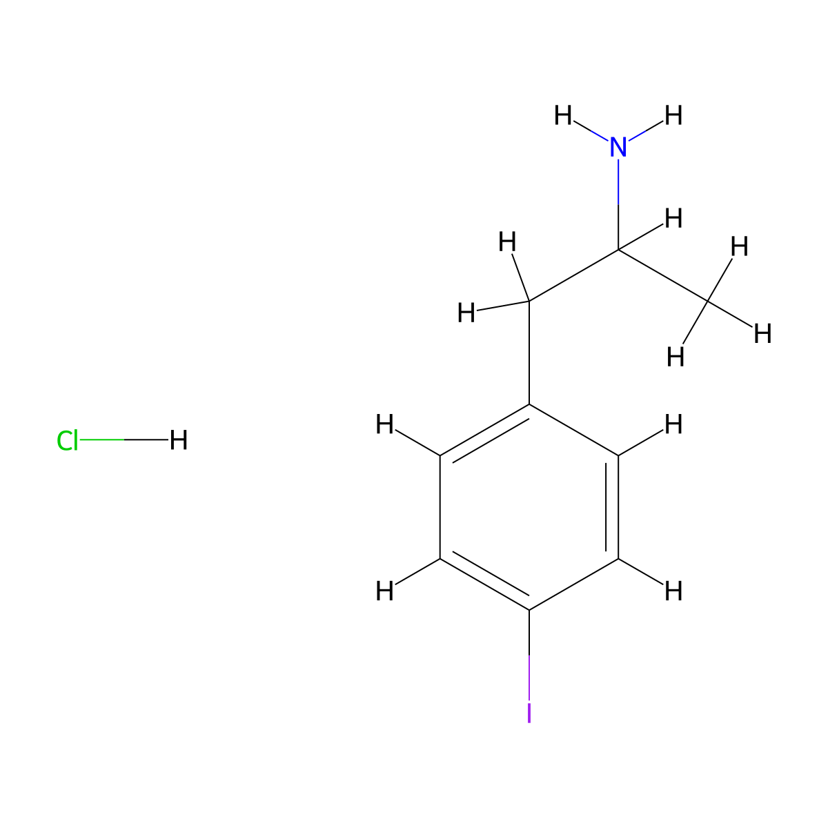 Phenethylamine, 4-iodo-alpha-methyl-, hydrochloride molecular structure, CAS 21894-58-6
