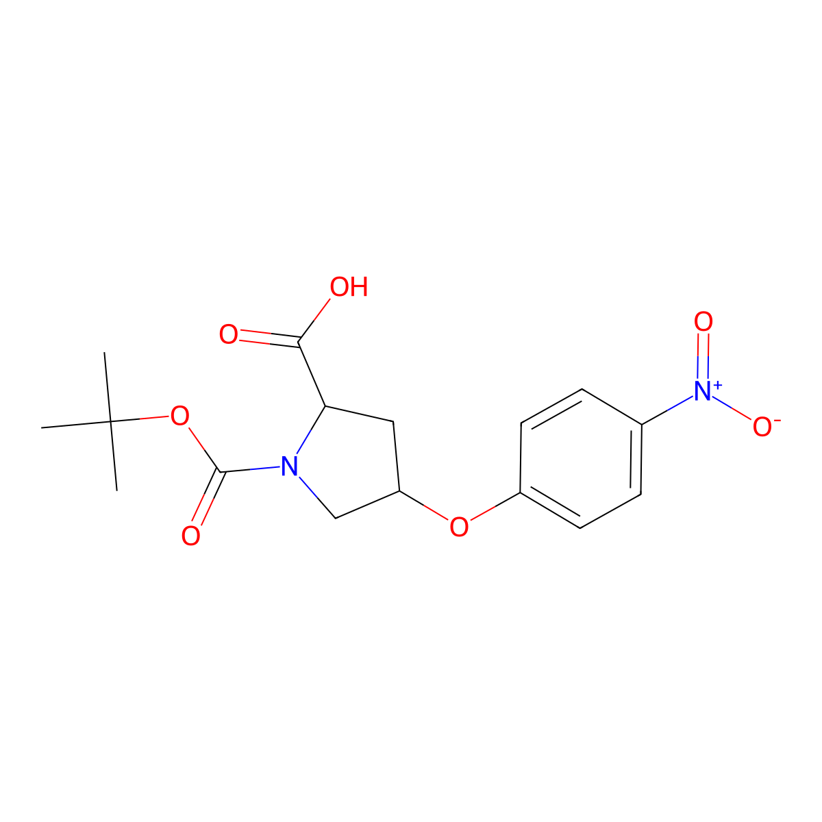 (2S,4S)-1-(Tert-butoxycarbonyl)-4-(4-nitro-phenoxy)-2-pyrrolidinecarboxylic acid molecular structure, CAS 218943-94-3