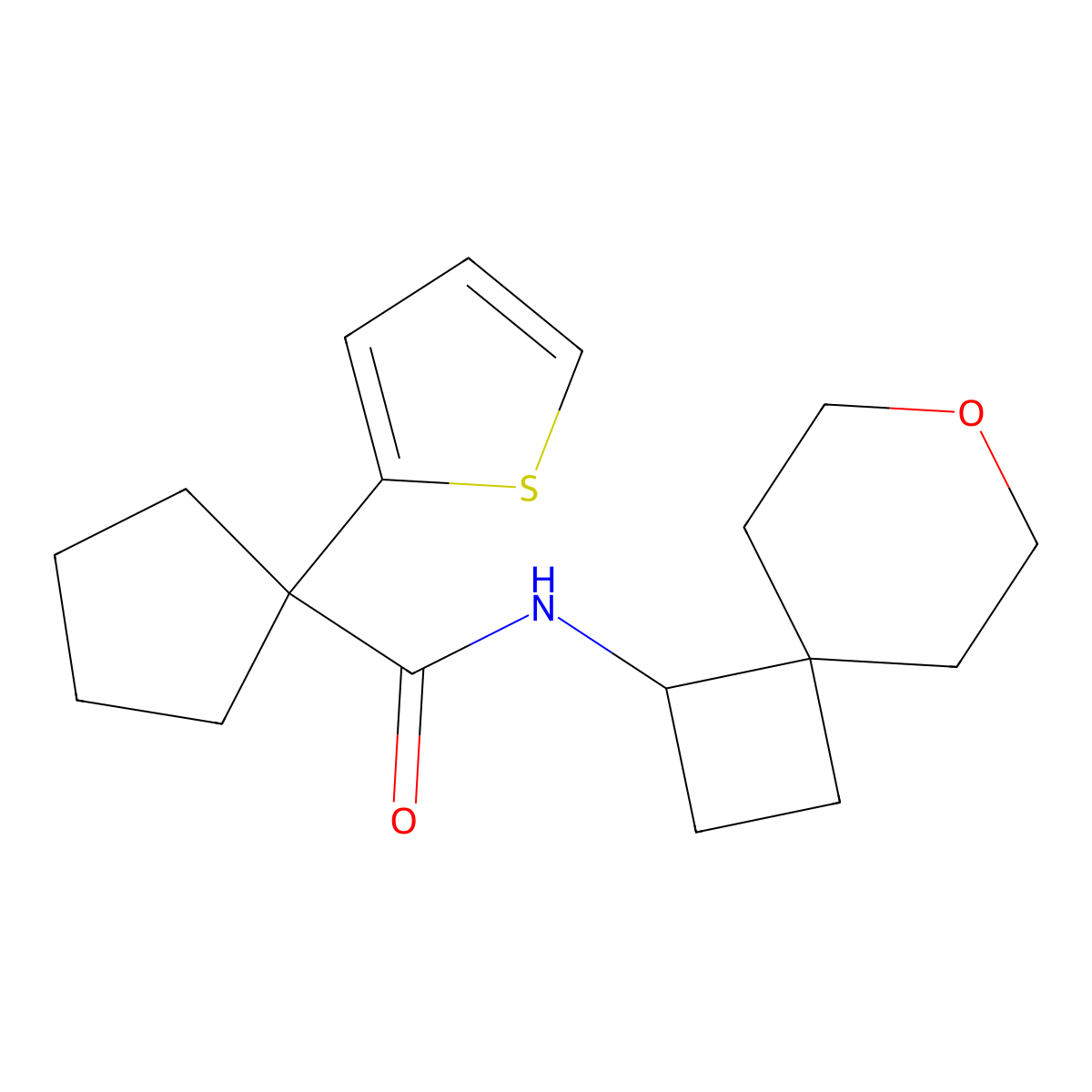 N-(7-oxaspiro[3.5]nonan-1-yl)-1-(thiophen-2-yl)cyclopentanecarboxamide molecular structure, CAS 2189434-02-2