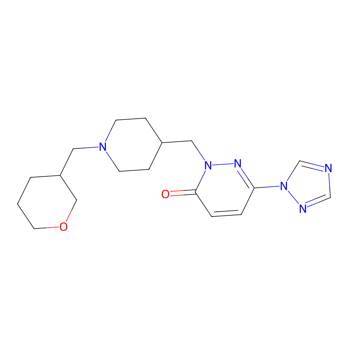 2-({1-[(oxan-3-yl)methyl]piperidin-4-yl}methyl)-6-(1H-1,2,4-triazol-1-yl)-2,3-dihydropyridazin-3-one molecular structure, CAS 2189434-06-6