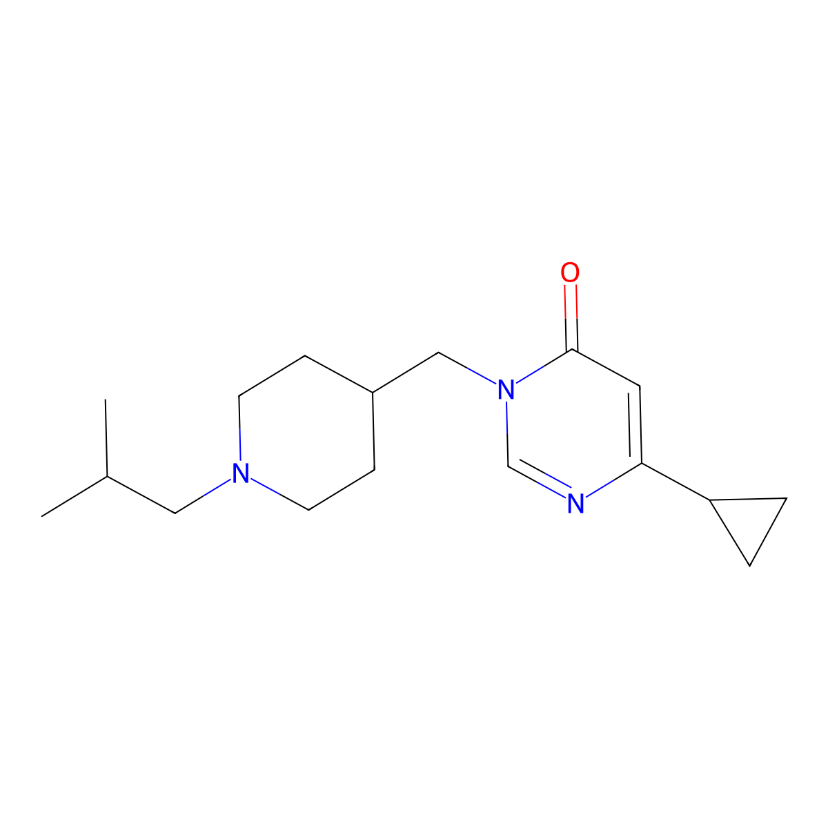 6-Cyclopropyl-3-{[1-(2-methylpropyl)piperidin-4-yl]methyl}-3,4-dihydropyrimidin-4-one molecular structure, CAS 2189434-08-8