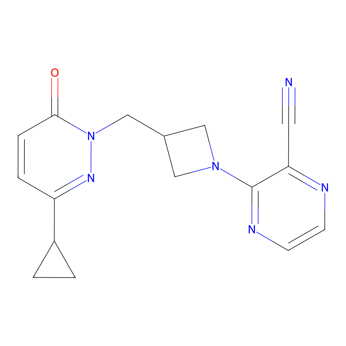 3-{3-[(3-Cyclopropyl-6-oxo-1,6-dihydropyridazin-1-yl)methyl]azetidin-1-yl}pyrazine-2-carbonitrile molecular structure, CAS 2189434-19-1