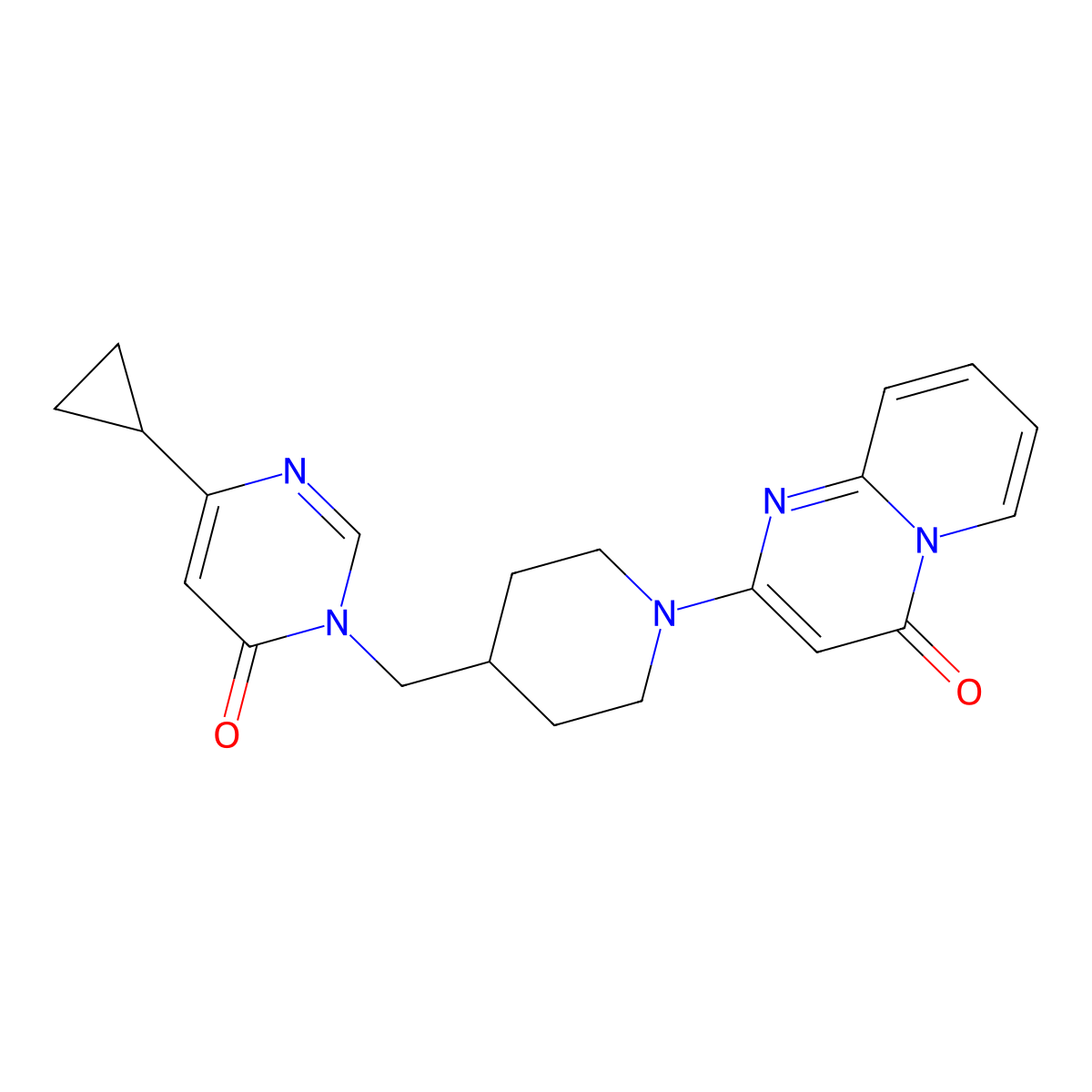6-cyclopropyl-3-[(1-{4-oxo-4H-pyrido[1,2-a]pyrimidin-2-yl}piperidin-4-yl)methyl]-3,4-dihydropyrimidin-4-one molecular structure, CAS 2189434-26-0