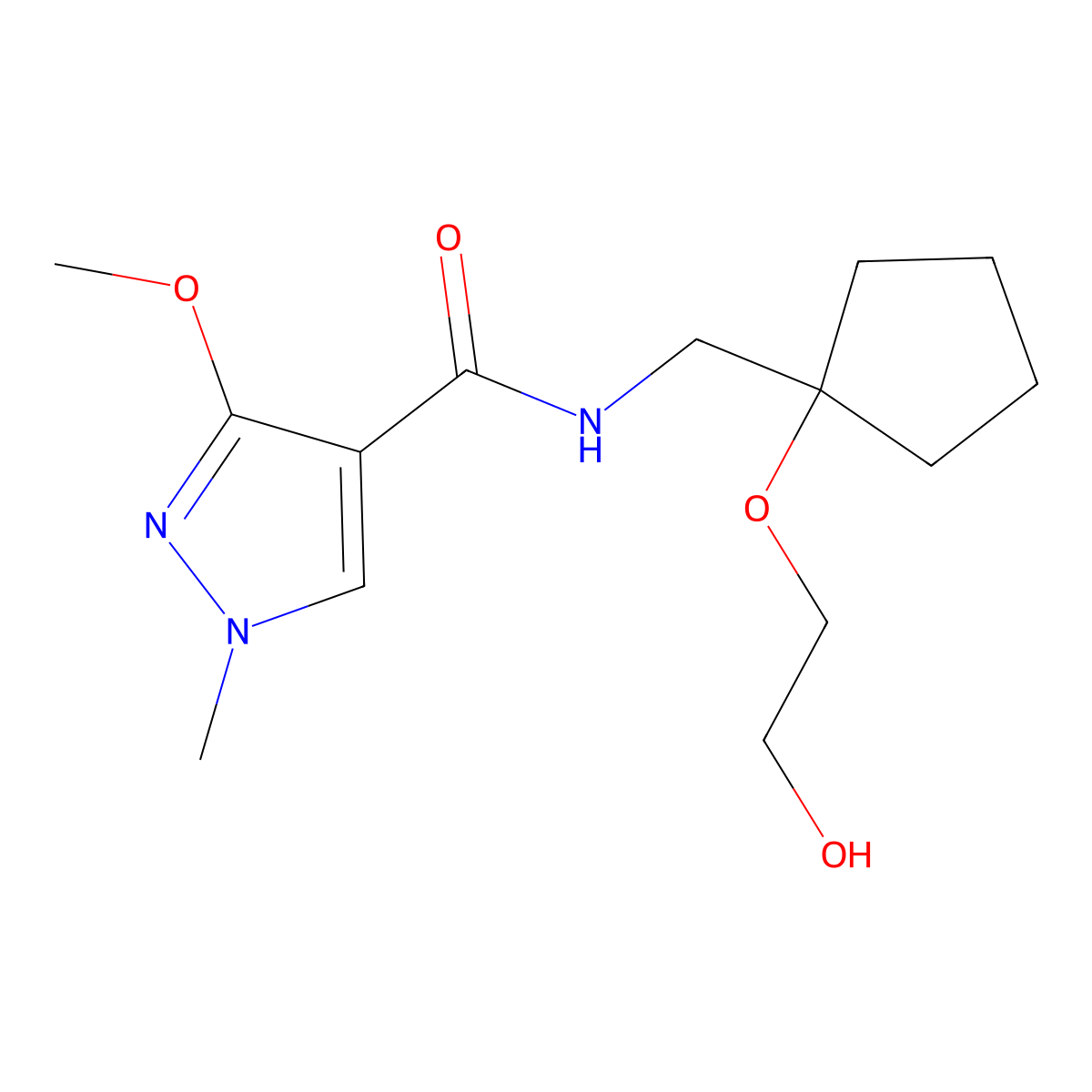 N-((1-(2-hydroxyethoxy)cyclopentyl)methyl)-3-methoxy-1-methyl-1H-pyrazole-4-carboxamide molecular structure, CAS 2189434-30-6