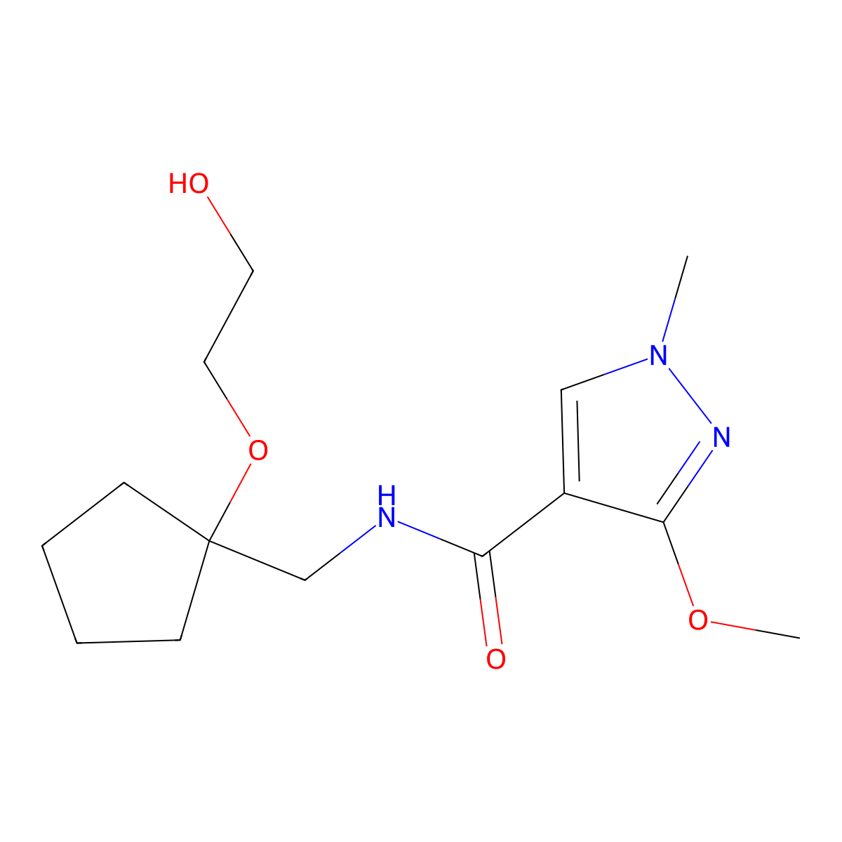 N-((1-(2-hydroxyethoxy)cyclopentyl)methyl)-3-methoxy-1-methyl-1H-pyrazole-4-carboxamide molecular structure, CAS 2189434-30-6