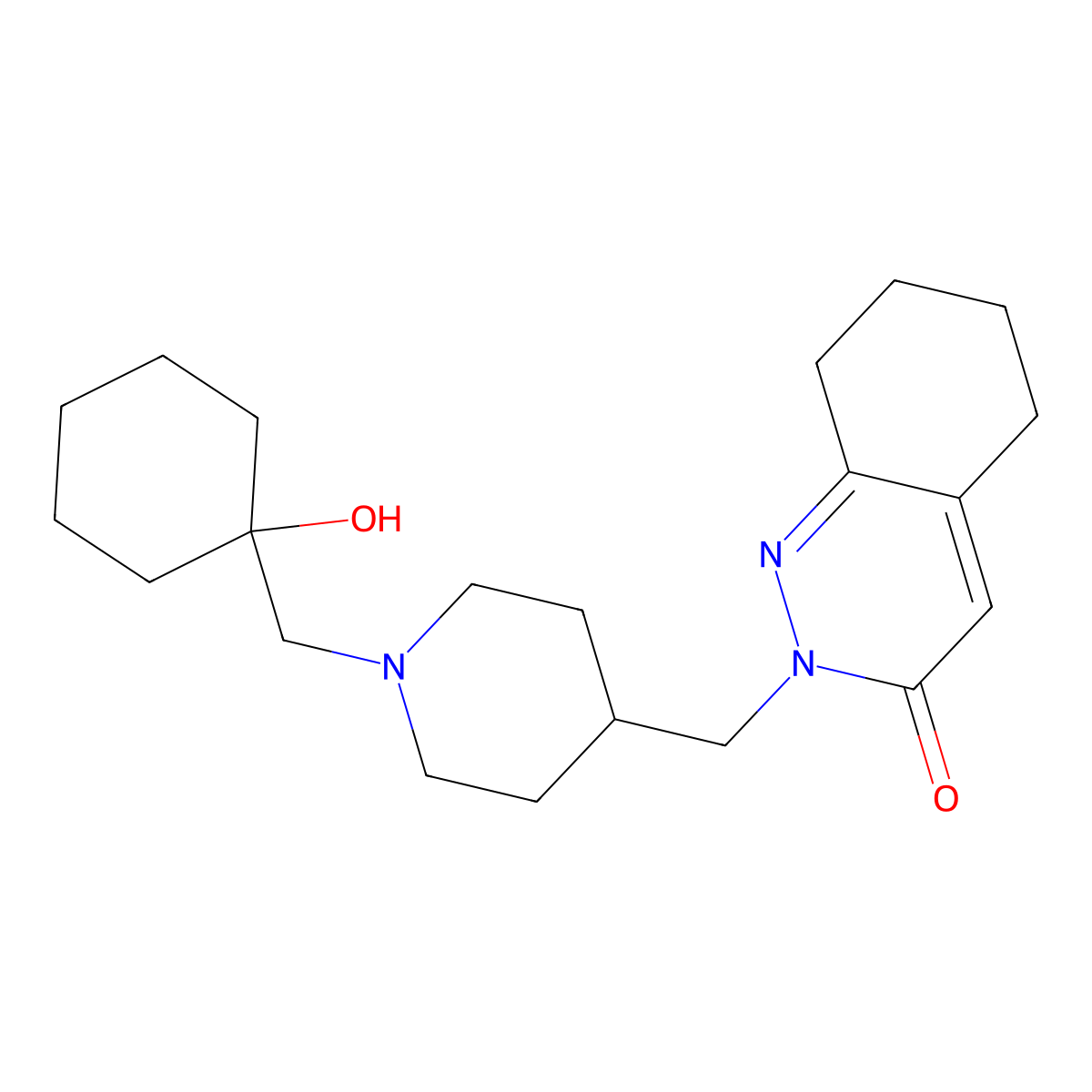 2-({1-[(1-Hydroxycyclohexyl)methyl]piperidin-4-yl}methyl)-2,3,5,6,7,8-hexahydrocinnolin-3-one molecular structure, CAS 2189434-31-7