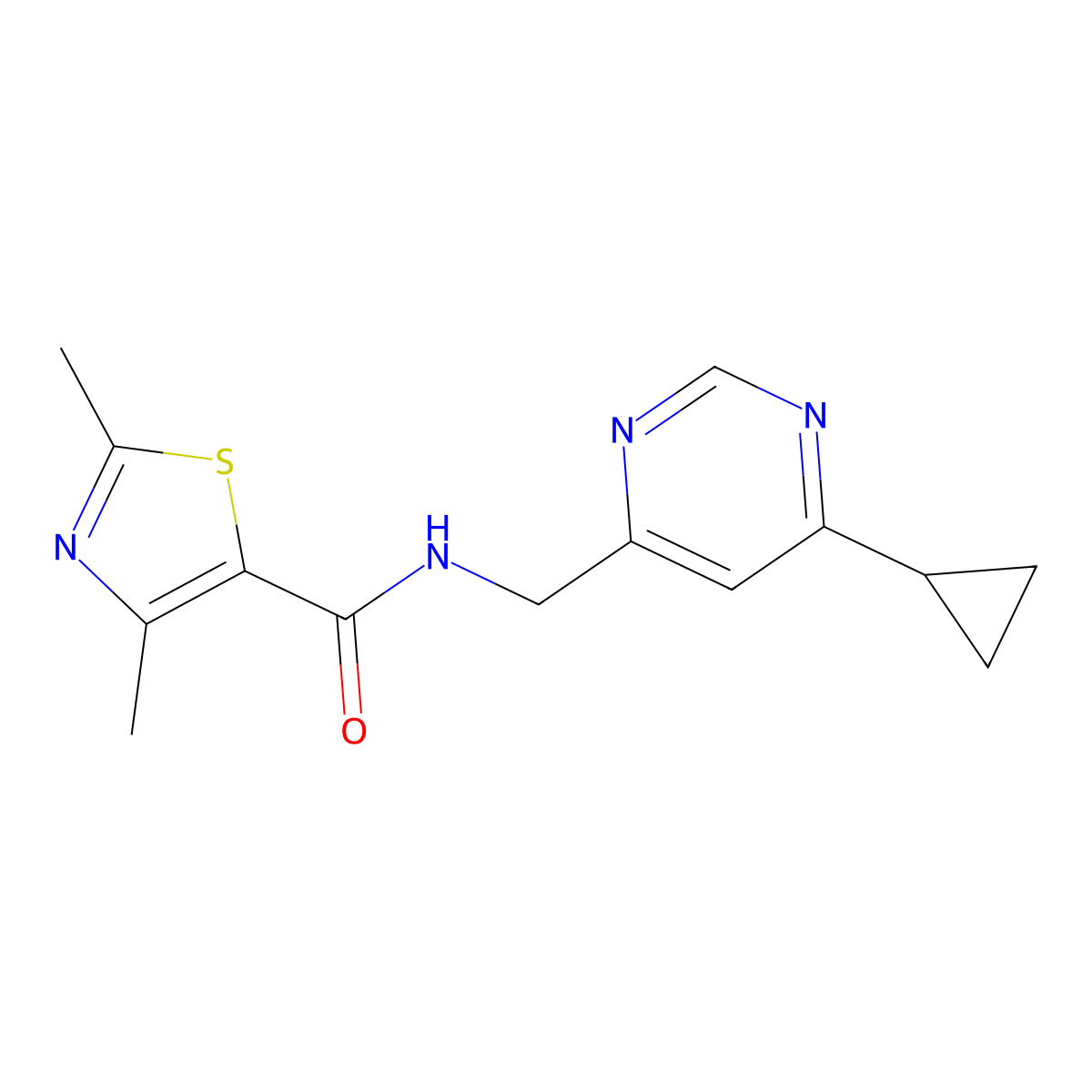 N-[(6-cyclopropylpyrimidin-4-yl)methyl]-2,4-dimethyl-1,3-thiazole-5-carboxamide molecular structure, CAS 2189434-40-8