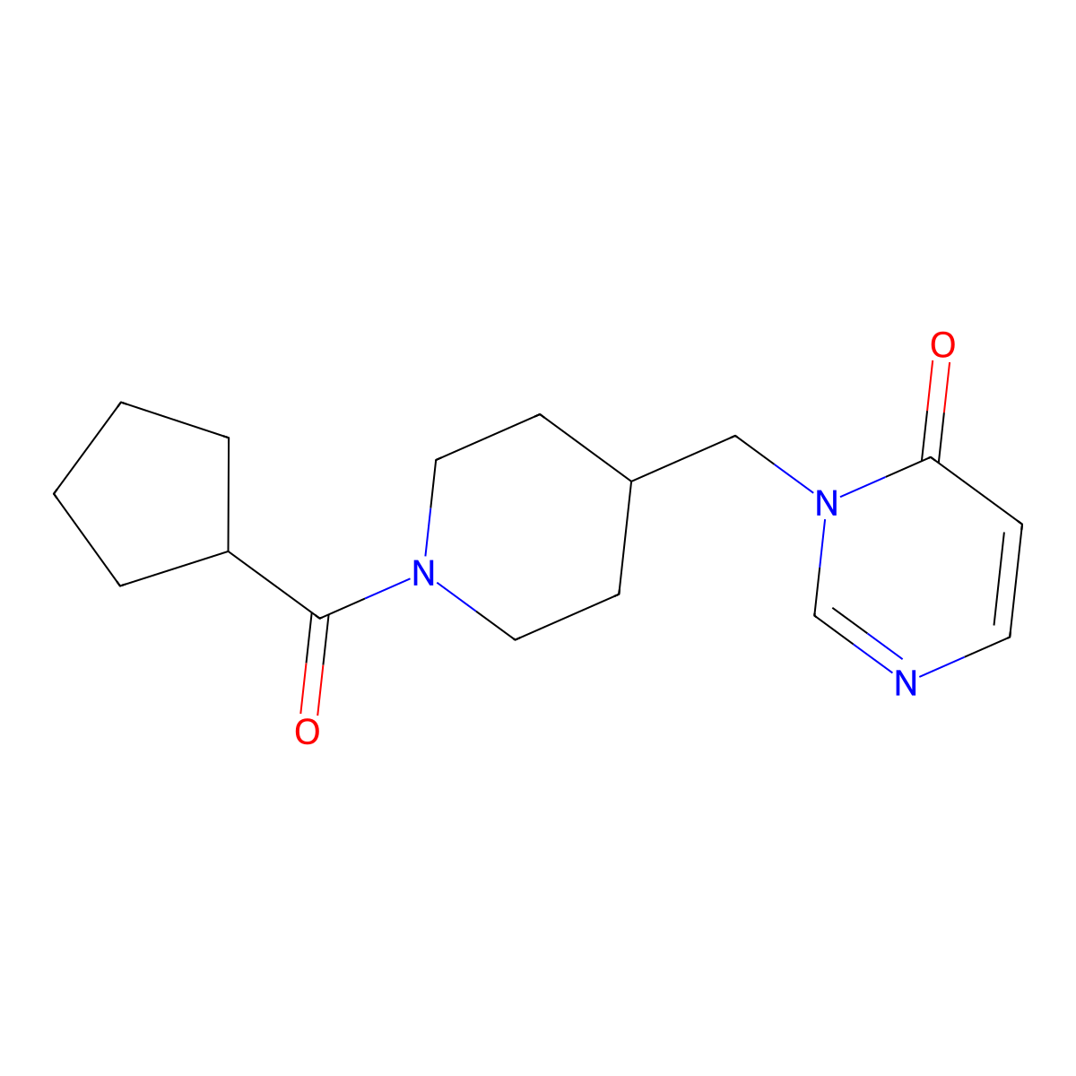 3-[(1-Cyclopentanecarbonylpiperidin-4-yl)methyl]-3,4-dihydropyrimidin-4-one molecular structure, CAS 2189434-41-9