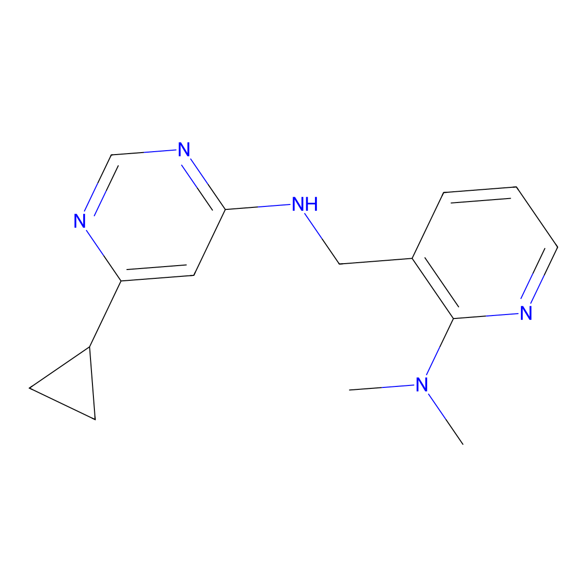 6-cyclopropyl-N-((2-(dimethylamino)pyridin-3-yl)methyl)pyrimidin-4-amine molecular structure, CAS 2189434-44-2