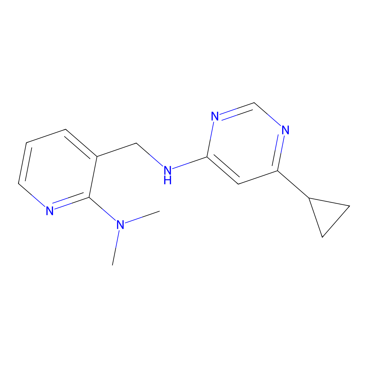 6-cyclopropyl-N-((2-(dimethylamino)pyridin-3-yl)methyl)pyrimidin-4-amine molecular structure, CAS 2189434-44-2