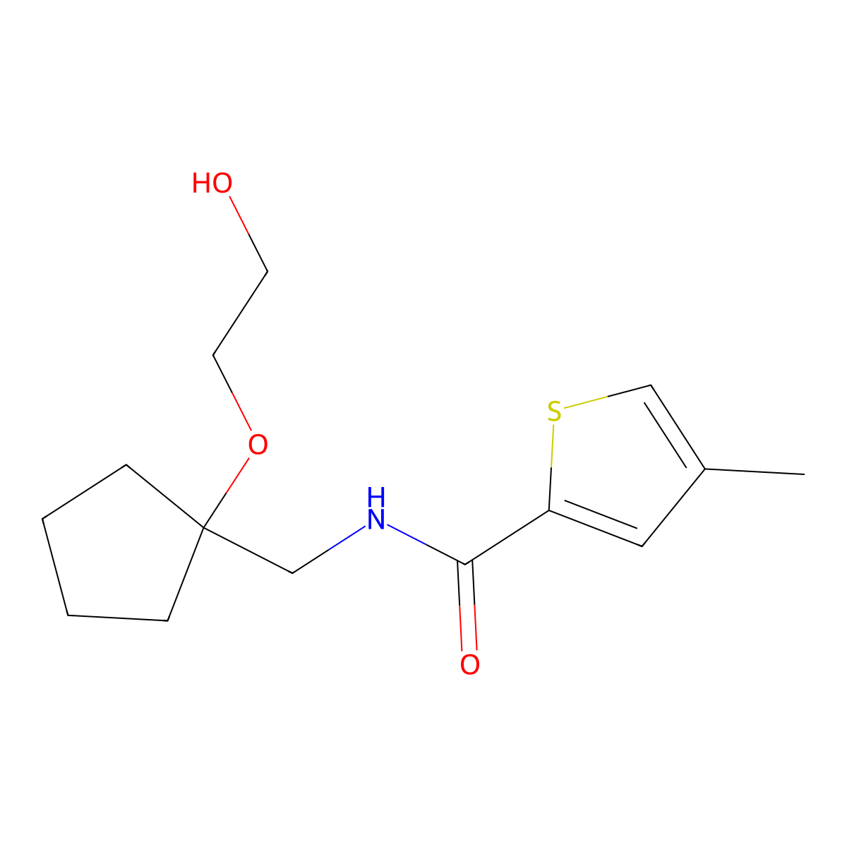 N-((1-(2-hydroxyethoxy)cyclopentyl)methyl)-4-methylthiophene-2-carboxamide molecular structure, CAS 2189434-45-3