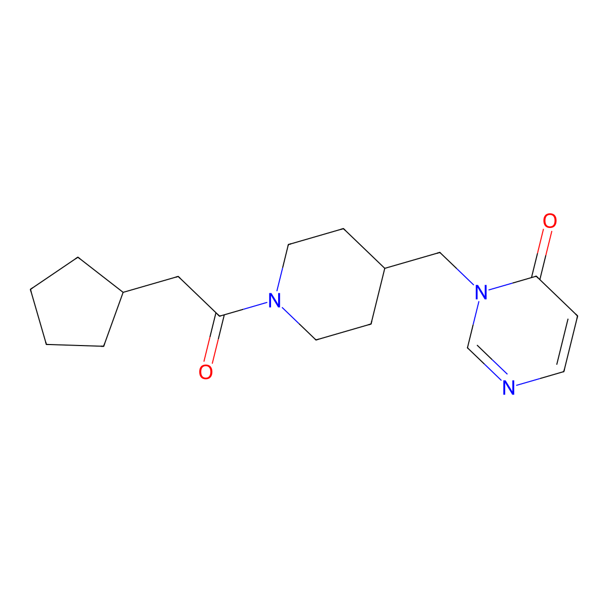 3-{[1-(2-Cyclopentylacetyl)piperidin-4-yl]methyl}-3,4-dihydropyrimidin-4-one molecular structure, CAS 2189434-54-4