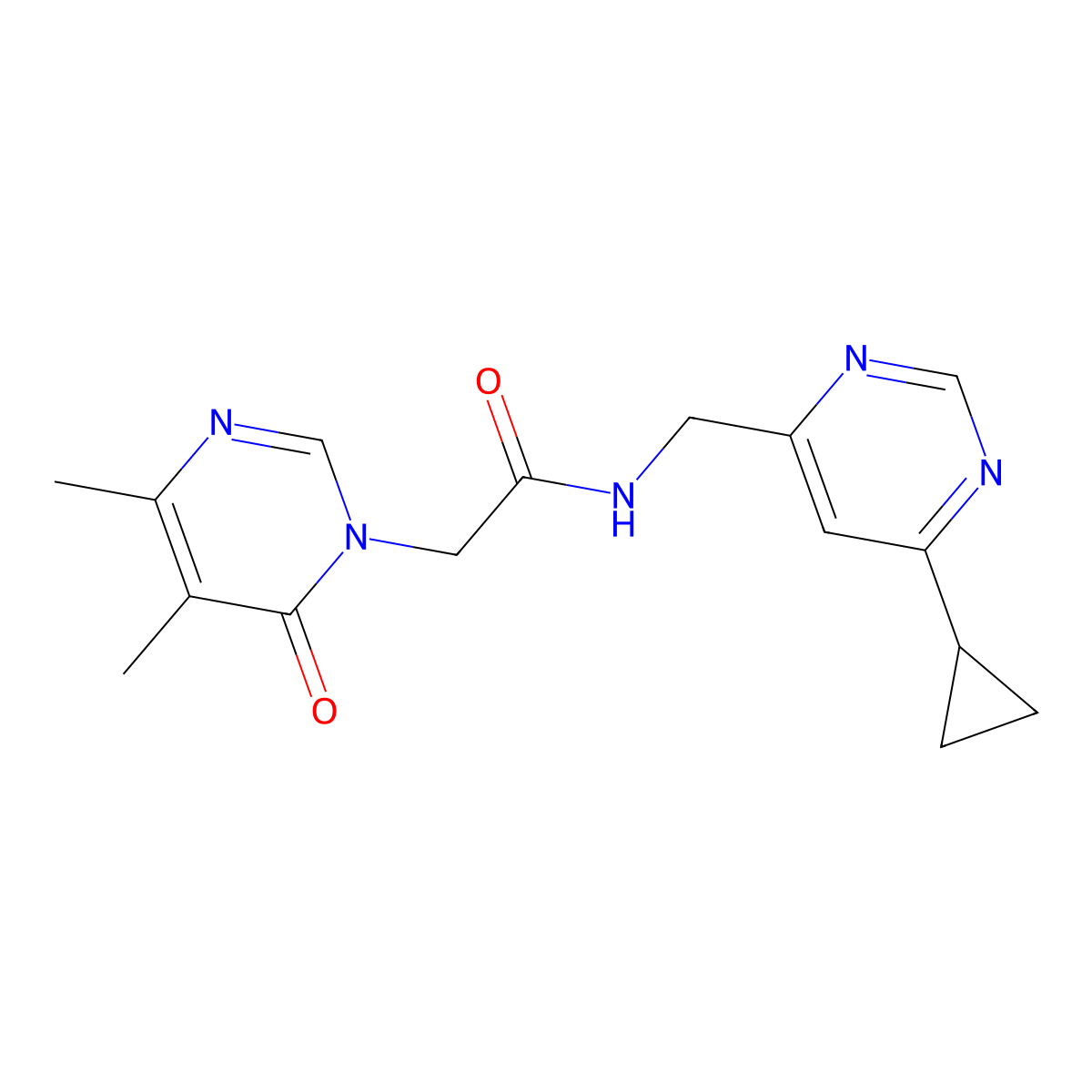 N-((6-cyclopropylpyrimidin-4-yl)methyl)-2-(4,5-dimethyl-6-oxopyrimidin-1(6H)-yl)acetamide molecular structure, CAS 2189434-56-6