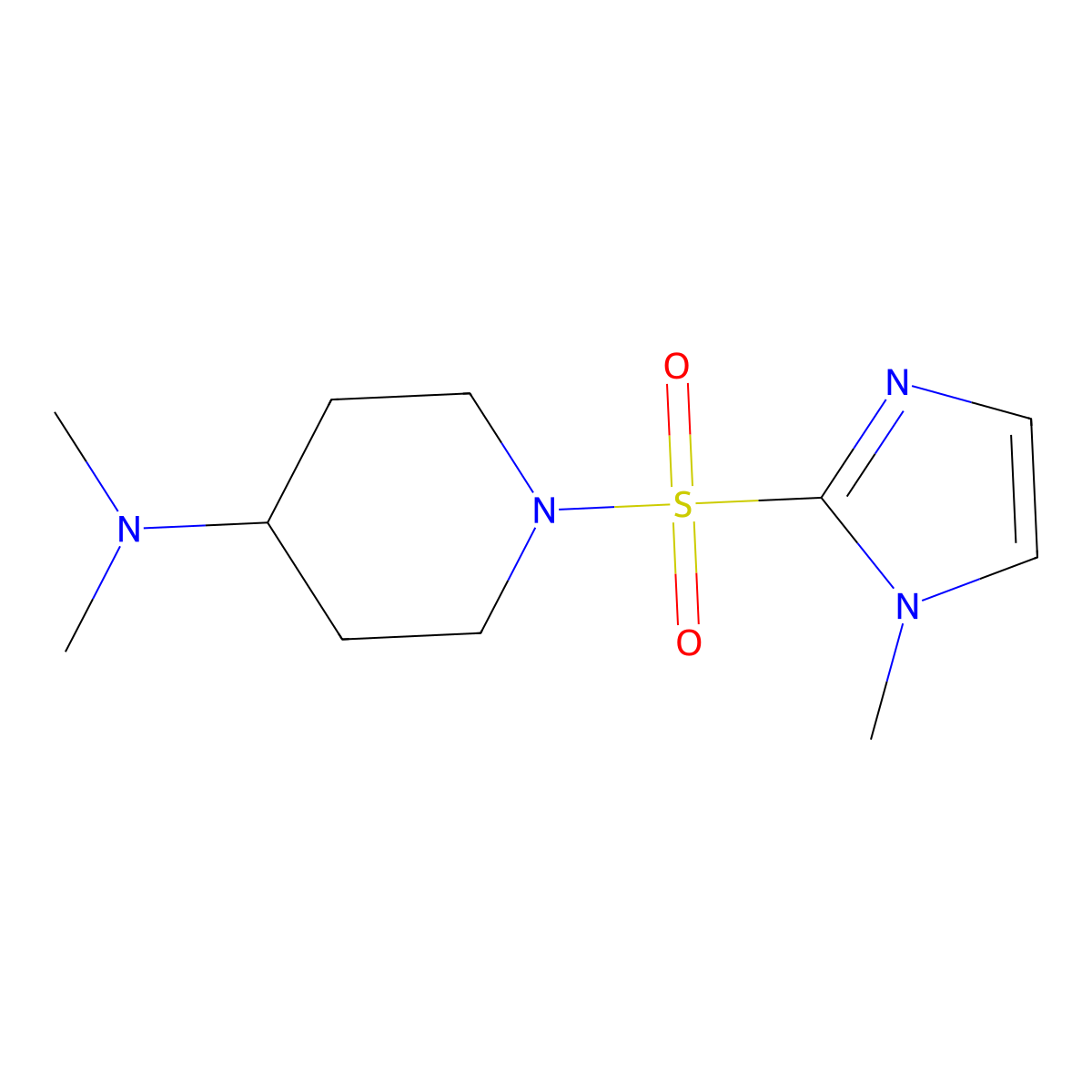 N,N-dimethyl-1-((1-methyl-1H-imidazol-2-yl)sulfonyl)piperidin-4-amine molecular structure, CAS 2189434-59-9