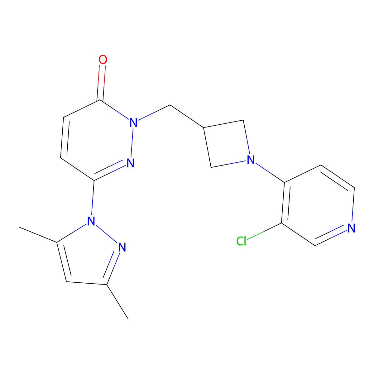 2-{[1-(3-chloropyridin-4-yl)azetidin-3-yl]methyl}-6-(3,5-dimethyl-1H-pyrazol-1-yl)-2,3-dihydropyridazin-3-one molecular structure, CAS 2189434-61-3