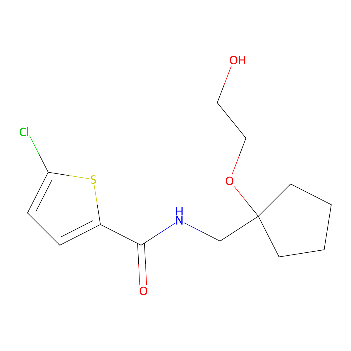 5-chloro-N-((1-(2-hydroxyethoxy)cyclopentyl)methyl)thiophene-2-carboxamide molecular structure, CAS 2189434-64-6