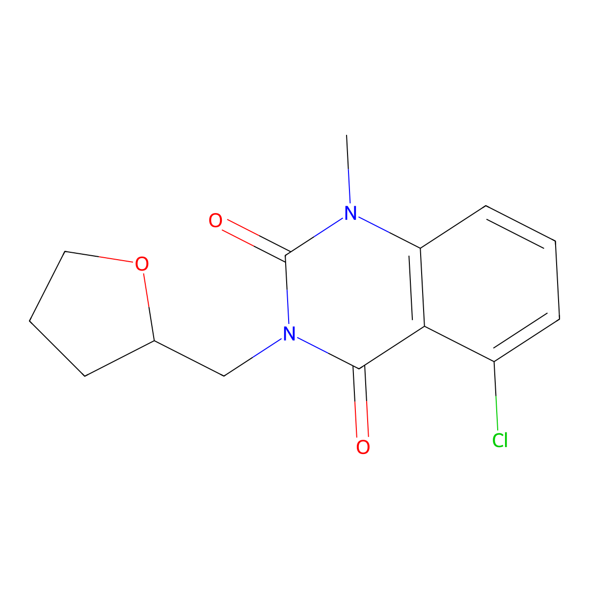 5-chloro-1-methyl-3-((tetrahydrofuran-2-yl)methyl)quinazoline-2,4(1H,3H)-dione molecular structure, CAS 2189434-65-7