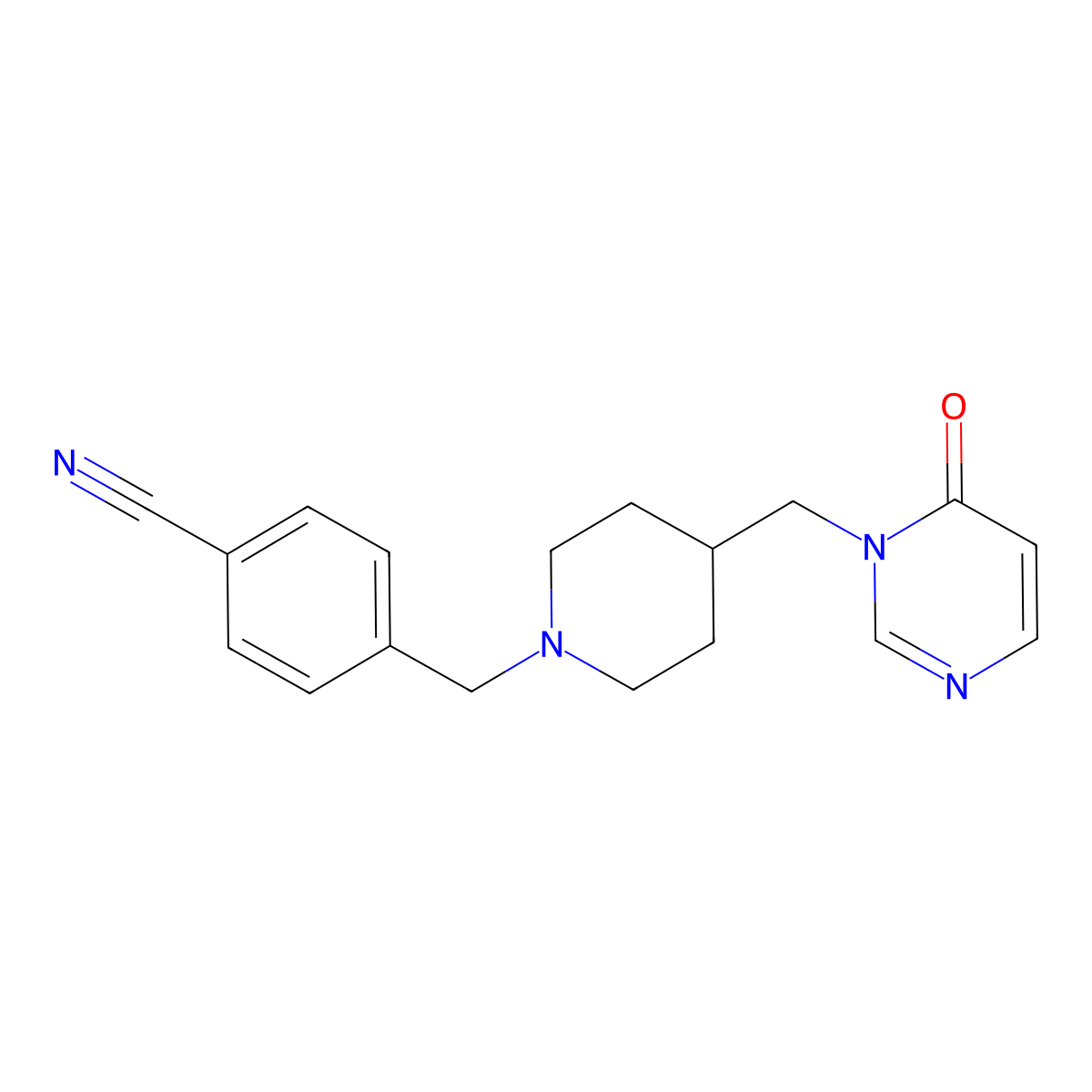 4-({4-[(6-Oxo-1,6-dihydropyrimidin-1-yl)methyl]piperidin-1-yl}methyl)benzonitrile molecular structure, CAS 2189434-66-8