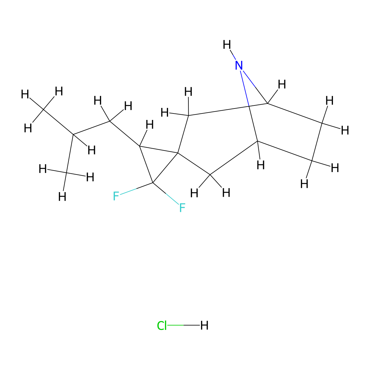 3',3'-Difluoro-2'-(2-methylpropyl)-8-azaspiro[bicyclo[3.2.1]octane-3,1'-cyclopropane] hydrochloride molecular structure, CAS 2189434-80-6