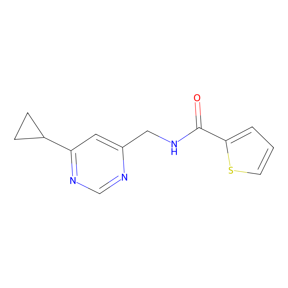 N-[(6-cyclopropylpyrimidin-4-yl)methyl]thiophene-2-carboxamide molecular structure, CAS 2189434-82-8