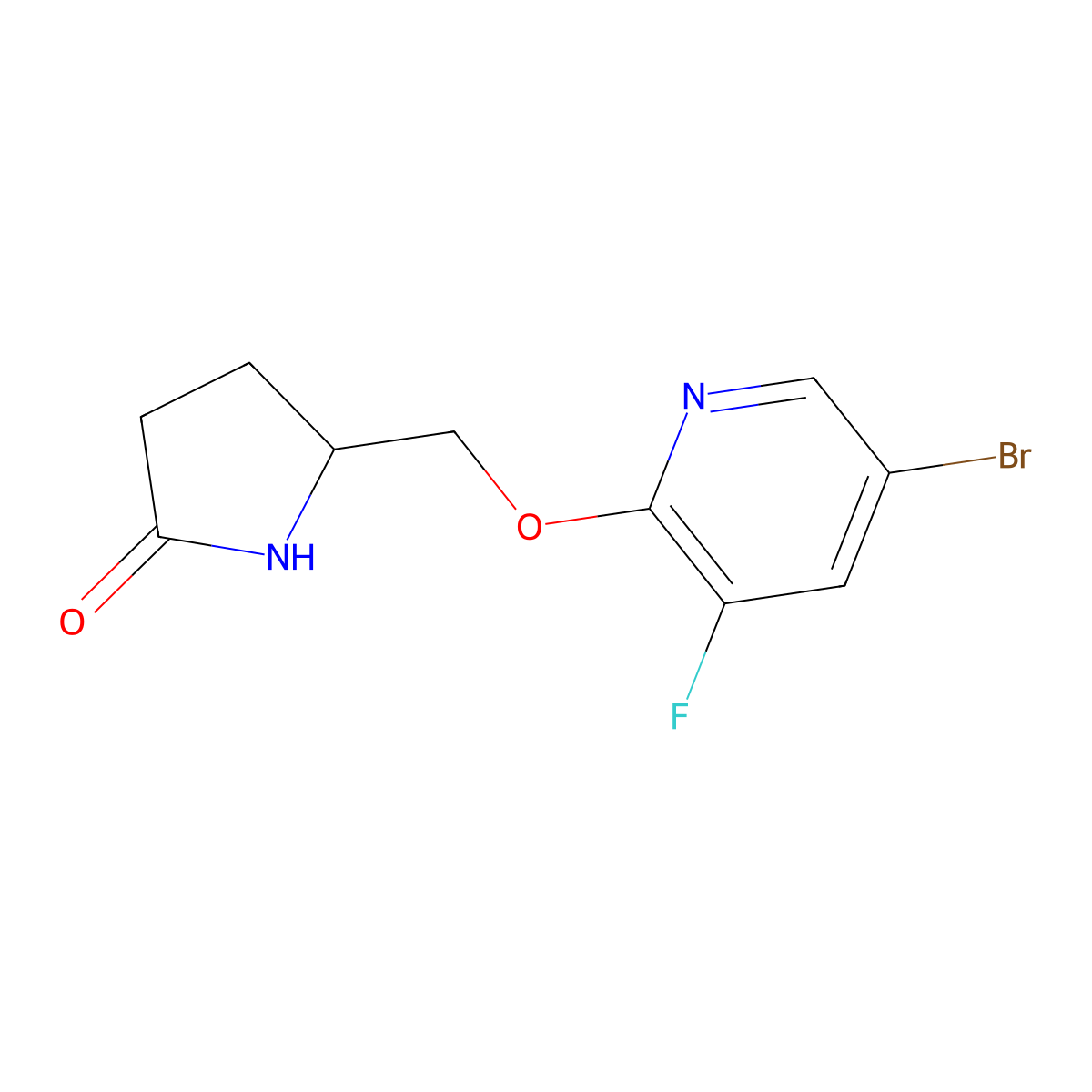 5-{[(5-Bromo-3-fluoropyridin-2-yl)oxy]methyl}pyrrolidin-2-one molecular structure, CAS 2189434-90-8