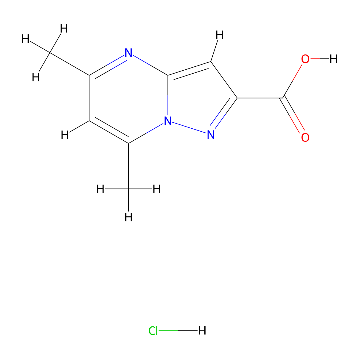 5,7-Dimethylpyrazolo[1,5-a]pyrimidine-2-carboxylic acid hydrochloride molecular structure, CAS 2189434-98-6