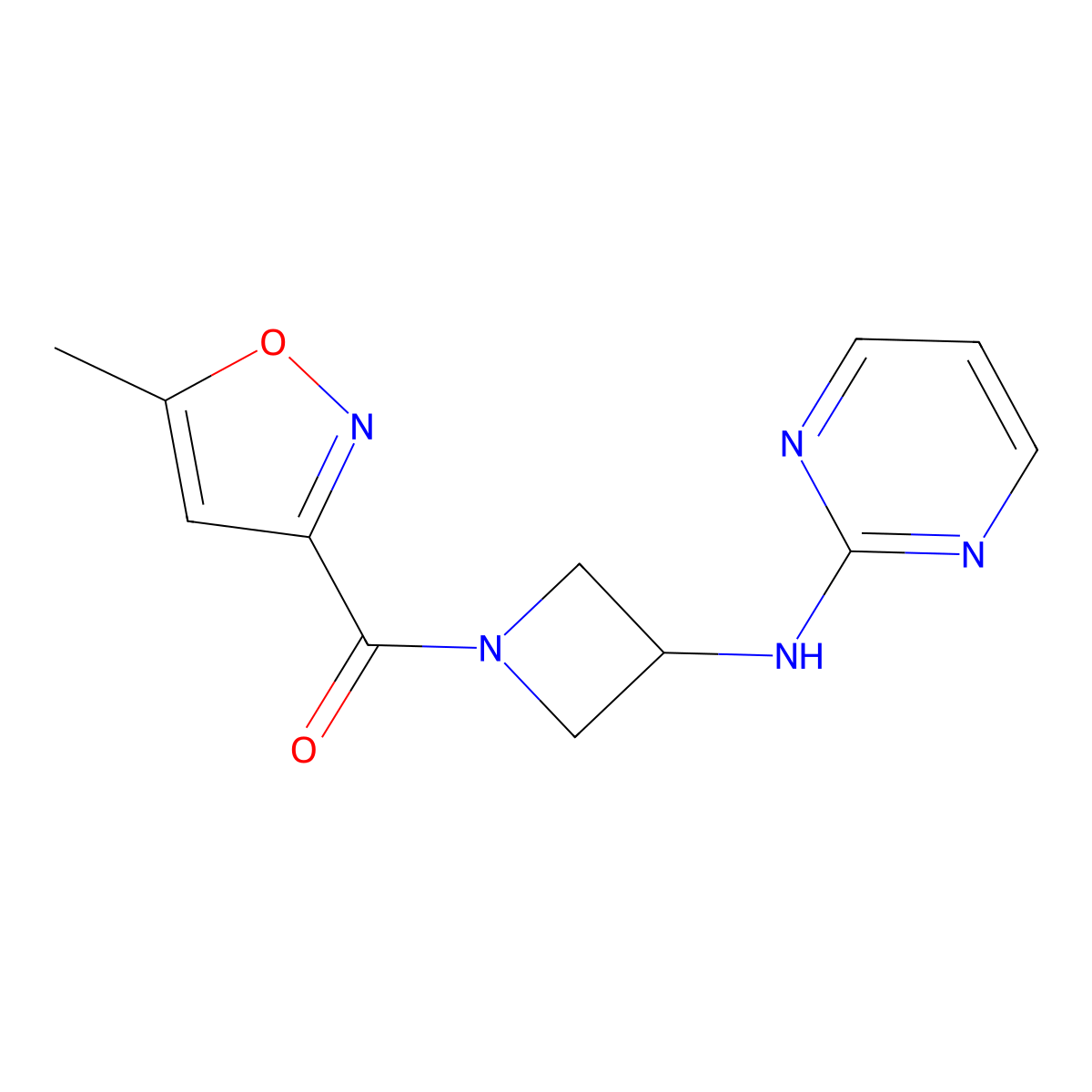 (5-Methylisoxazol-3-yl)(3-(pyrimidin-2-ylamino)azetidin-1-yl)methanone molecular structure, CAS 2189435-03-6