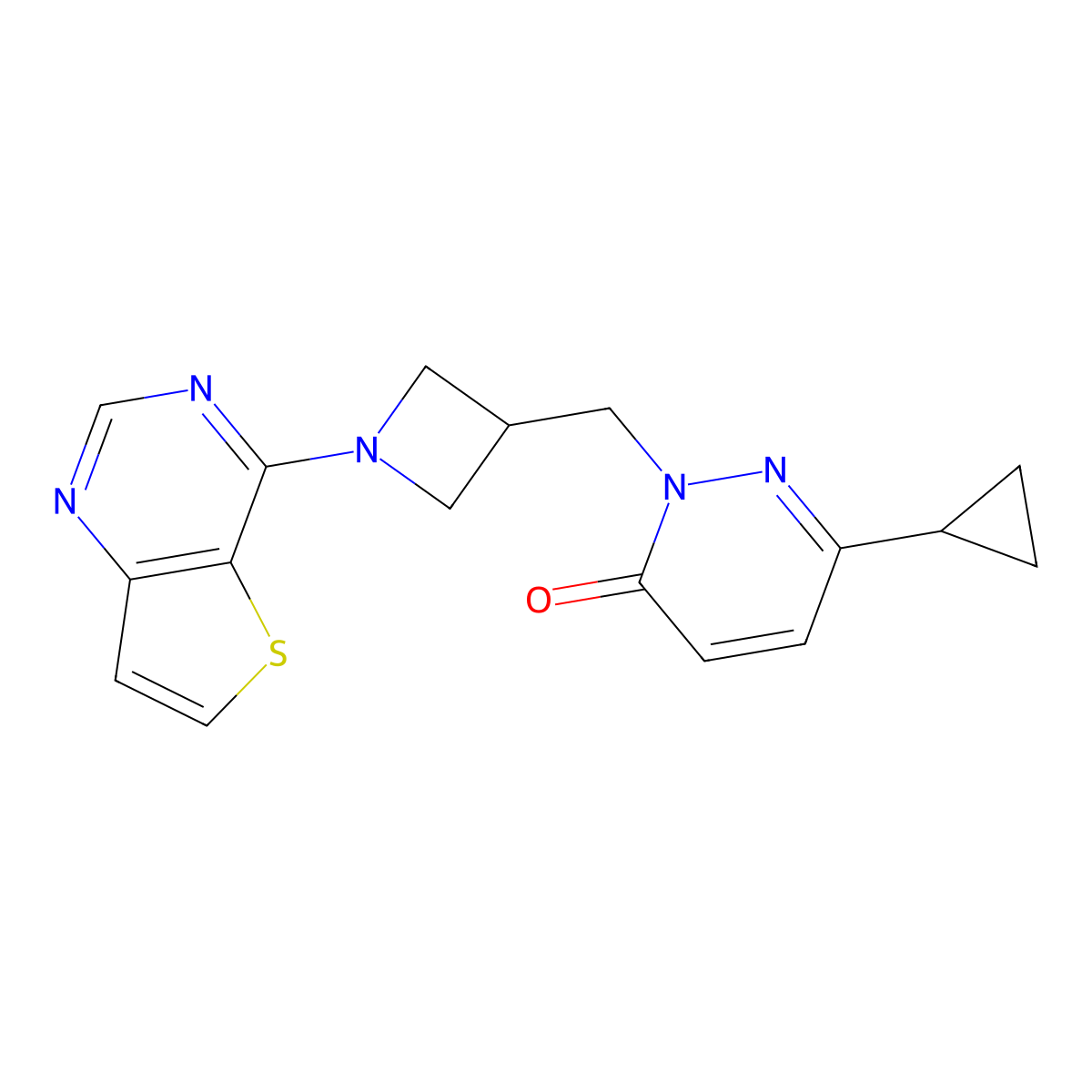 6-Cyclopropyl-2-[(1-{thieno[3,2-d]pyrimidin-4-yl}azetidin-3-yl)methyl]-2,3-dihydropyridazin-3-one molecular structure, CAS 2189435-05-8