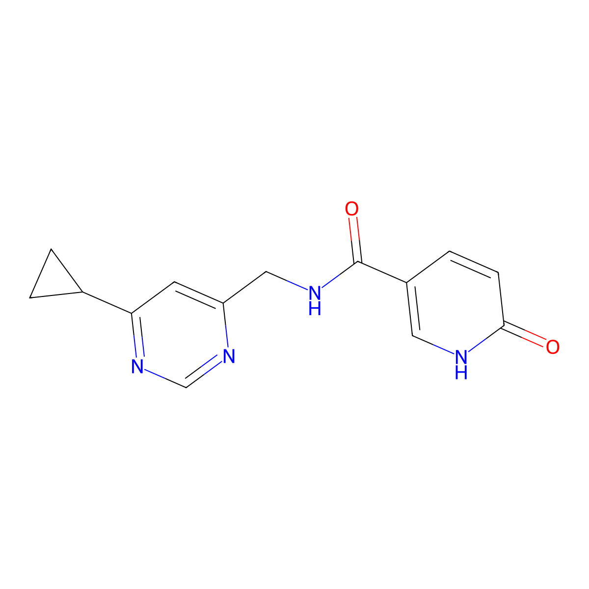 N-((6-cyclopropylpyrimidin-4-yl)methyl)-6-hydroxynicotinamide molecular structure, CAS 2189435-07-0