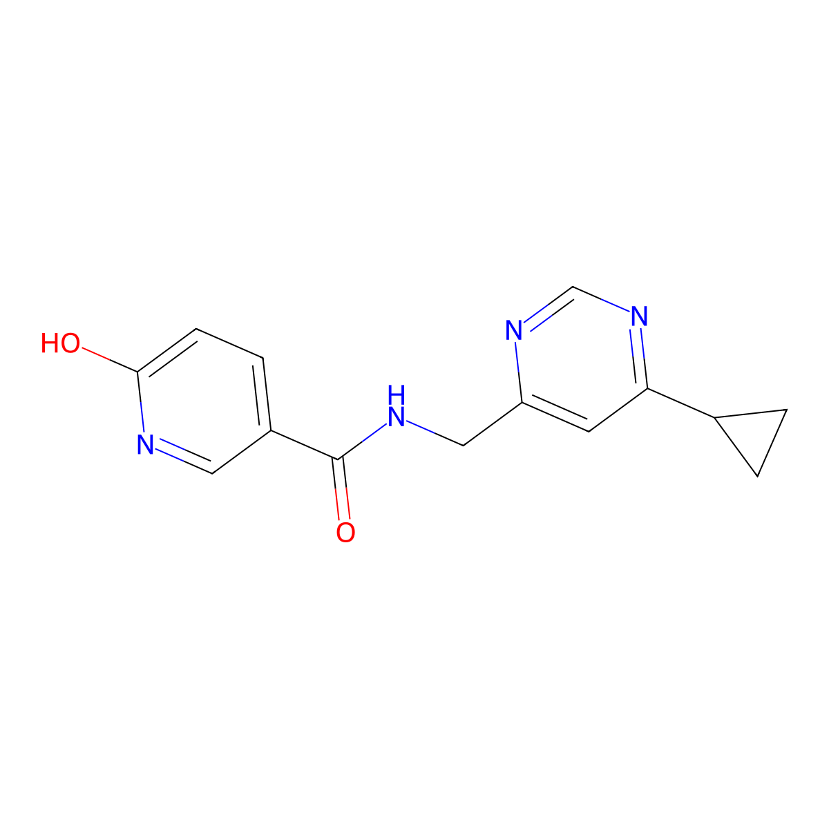 N-((6-cyclopropylpyrimidin-4-yl)methyl)-6-hydroxynicotinamide molecular structure, CAS 2189435-07-0