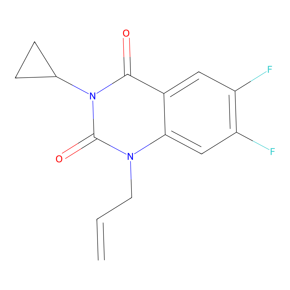1-allyl-3-cyclopropyl-6,7-difluoroquinazoline-2,4(1H,3H)-dione molecular structure, CAS 2189435-16-1