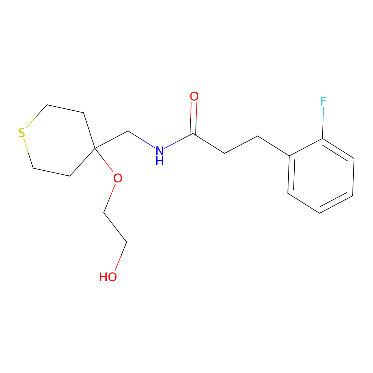 3-(2-fluorophenyl)-N-{[4-(2-hydroxyethoxy)thian-4-yl]methyl}propanamide molecular structure, CAS 2189435-22-9