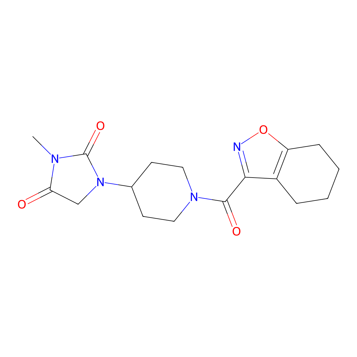 3-Methyl-1-[1-(4,5,6,7-tetrahydro-1,2-benzoxazole-3-carbonyl)piperidin-4-yl]imidazolidine-2,4-dione molecular structure, CAS 2189435-23-0