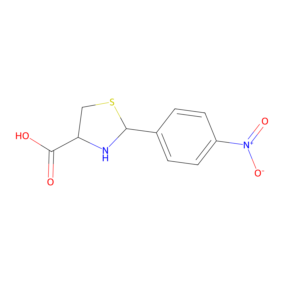 (4R)-2-(4-nitrophenyl)-1,3-thiazolidine-4-carboxylic acid molecular structure, CAS 218944-01-5