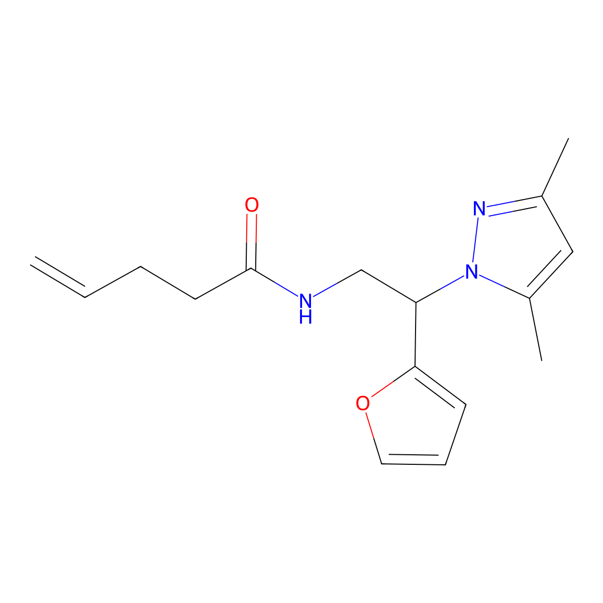 N-[2-(3,5-dimethyl-1H-pyrazol-1-yl)-2-(furan-2-yl)ethyl]pent-4-enamide molecular structure, CAS 2189497-69-4