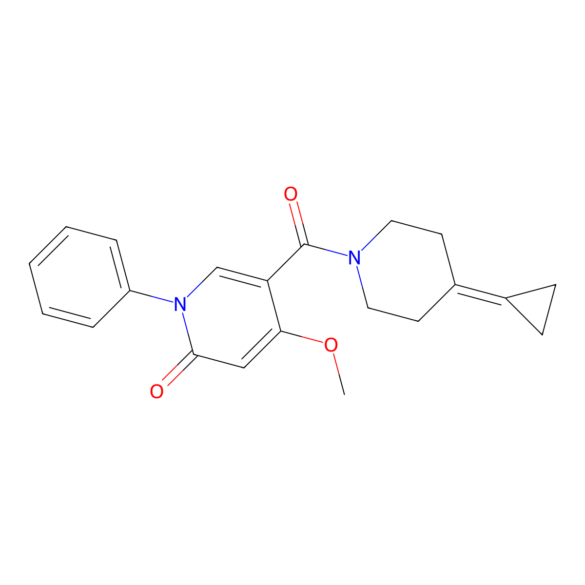 5-(4-cyclopropylidenepiperidine-1-carbonyl)-4-methoxy-1-phenylpyridin-2(1H)-one molecular structure, CAS 2189497-73-0