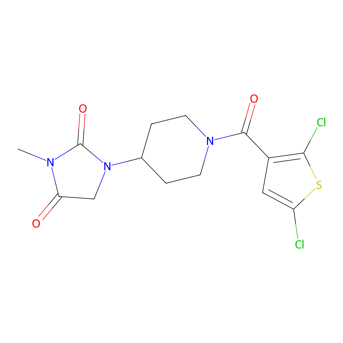 1-[1-(2,5-Dichlorothiophene-3-carbonyl)piperidin-4-yl]-3-methylimidazolidine-2,4-dione molecular structure, CAS 2189497-76-3