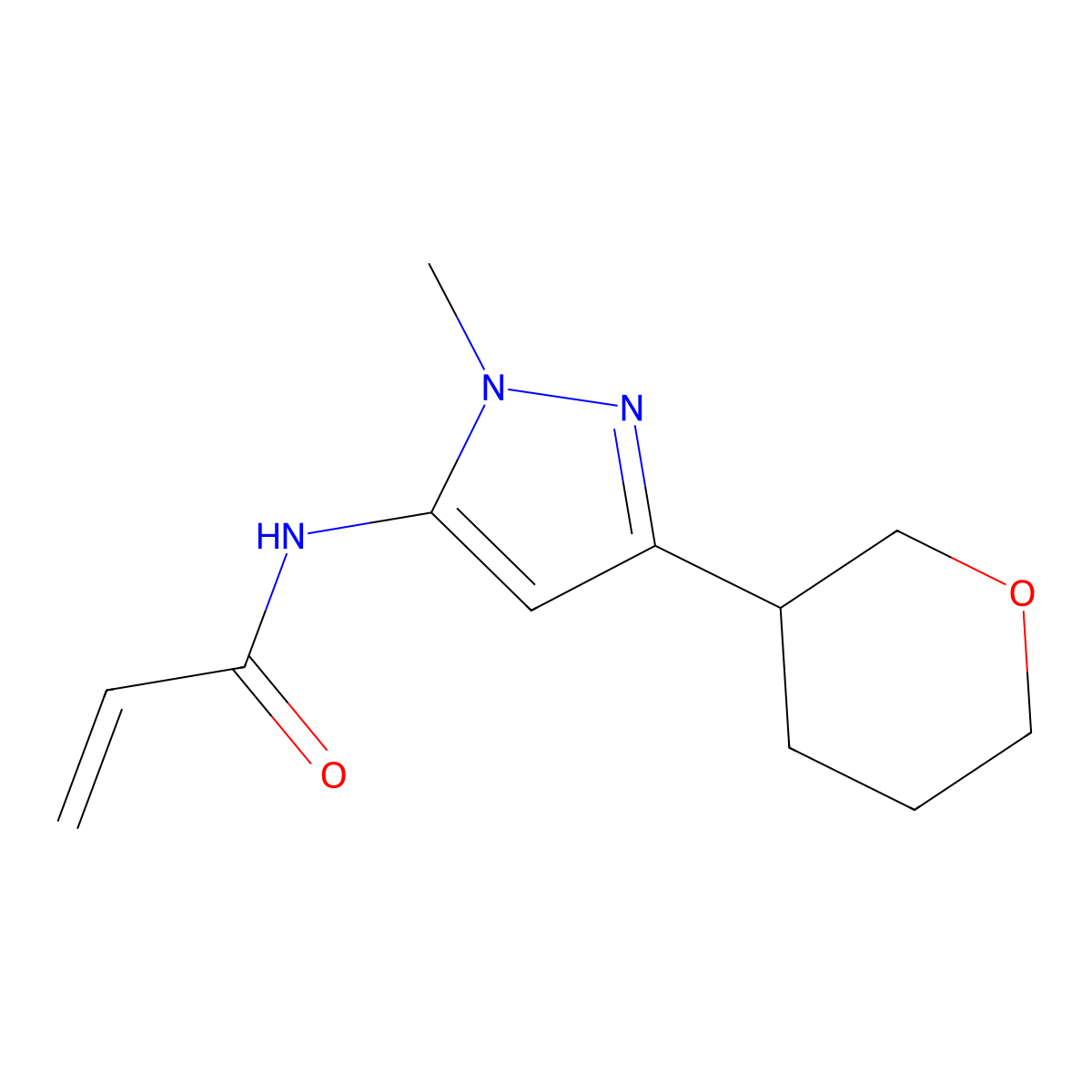 N-[1-methyl-3-(oxan-3-yl)-1H-pyrazol-5-yl]prop-2-enamide molecular structure, CAS 2189498-10-8