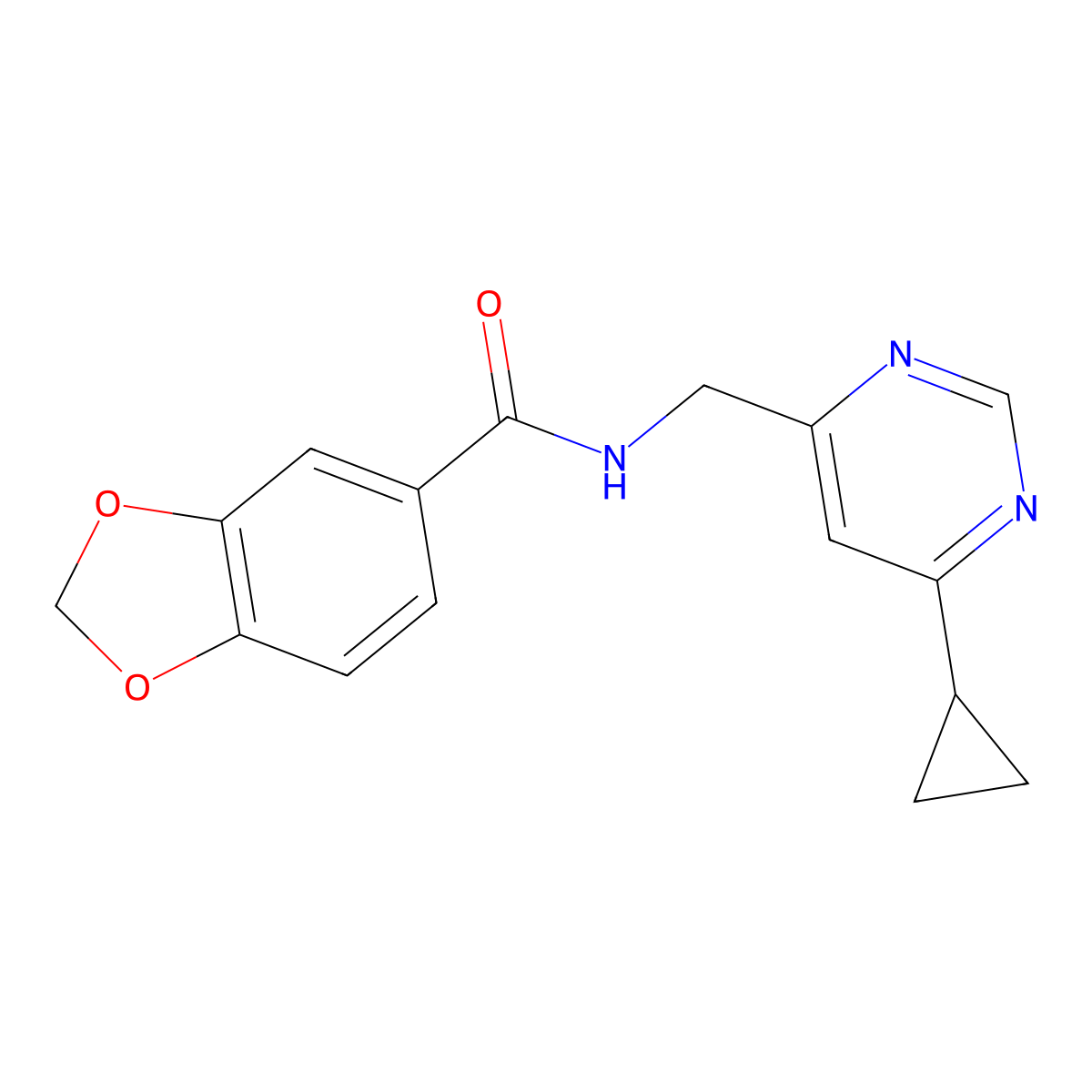N-((6-cyclopropylpyrimidin-4-yl)methyl)benzo[d][1,3]dioxole-5-carboxamide molecular structure, CAS 2189498-24-4