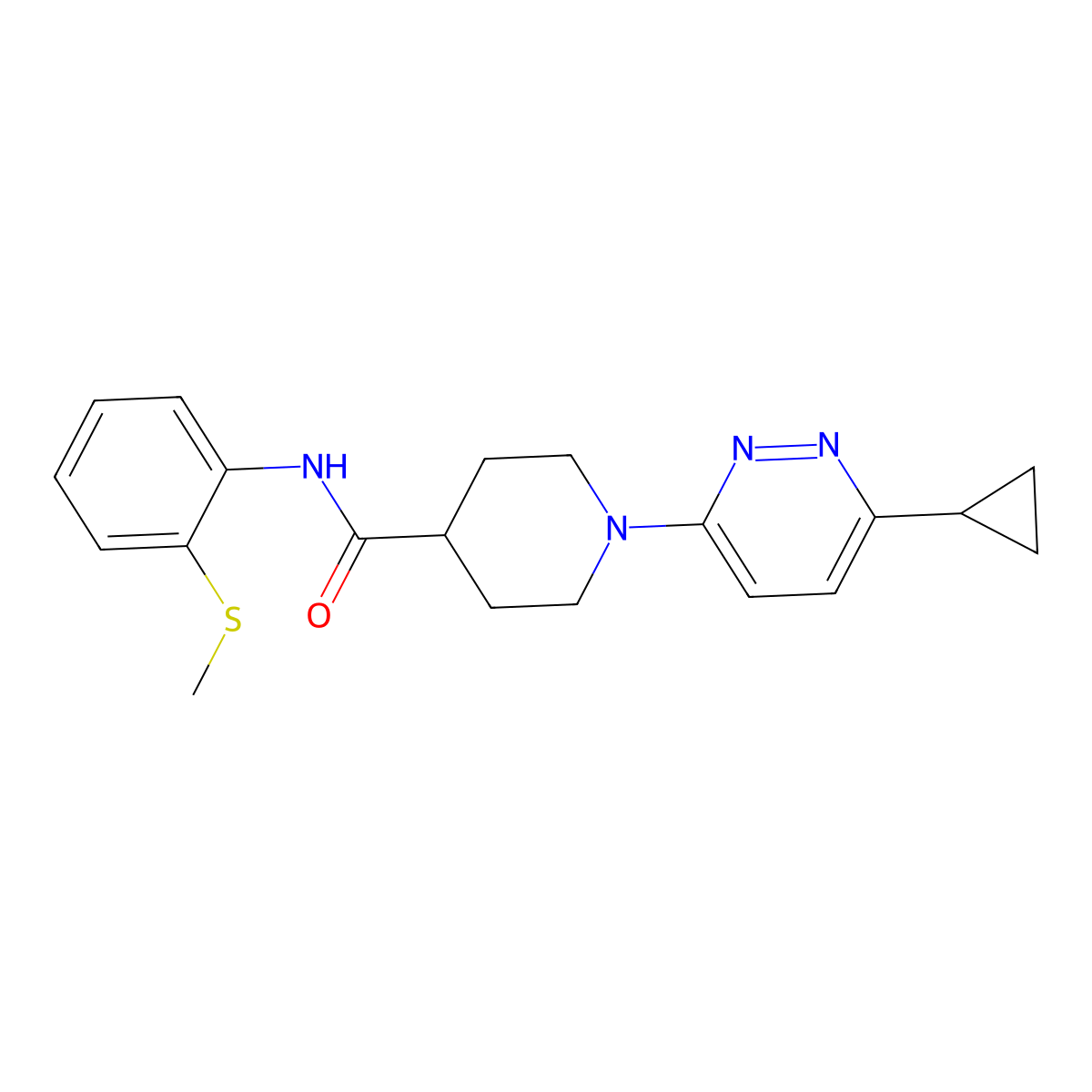 1-(6-cyclopropylpyridazin-3-yl)-N-[2-(methylsulfanyl)phenyl]piperidine-4-carboxamide molecular structure, CAS 2189498-29-9