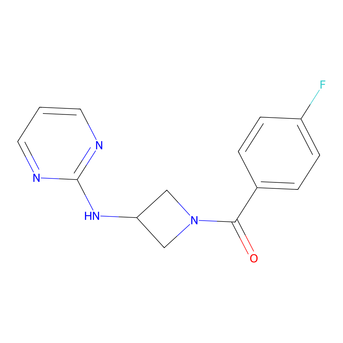 (4-Fluorophenyl)(3-(pyrimidin-2-ylamino)azetidin-1-yl)methanone molecular structure, CAS 2189498-37-9