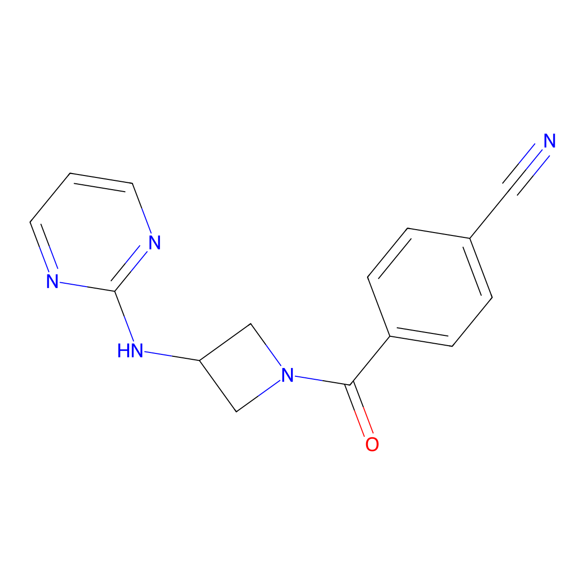 4-(3-(Pyrimidin-2-ylamino)azetidine-1-carbonyl)benzonitrile molecular structure, CAS 2189498-67-5